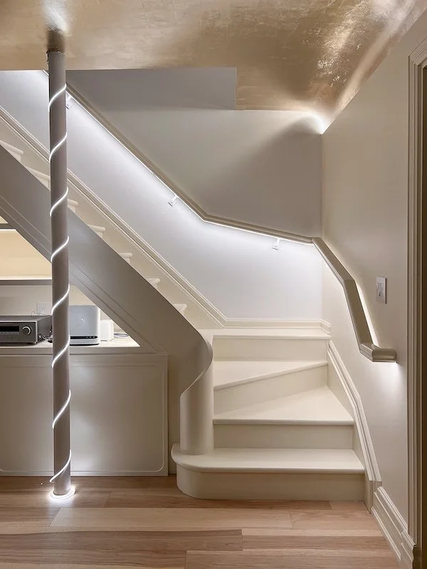 Toronto Victorian home - home renovations - basement renovation - finished basement - Toronto Blogger - Painted staircase with drum and bullnose step.jpg