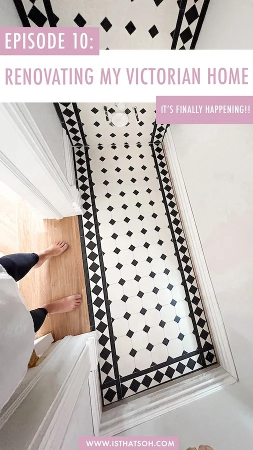 Home renovations in Toronto - A Toronto Victorian Home - black and white victorian mosaic tiles from Winckelmans - powder room makeover
