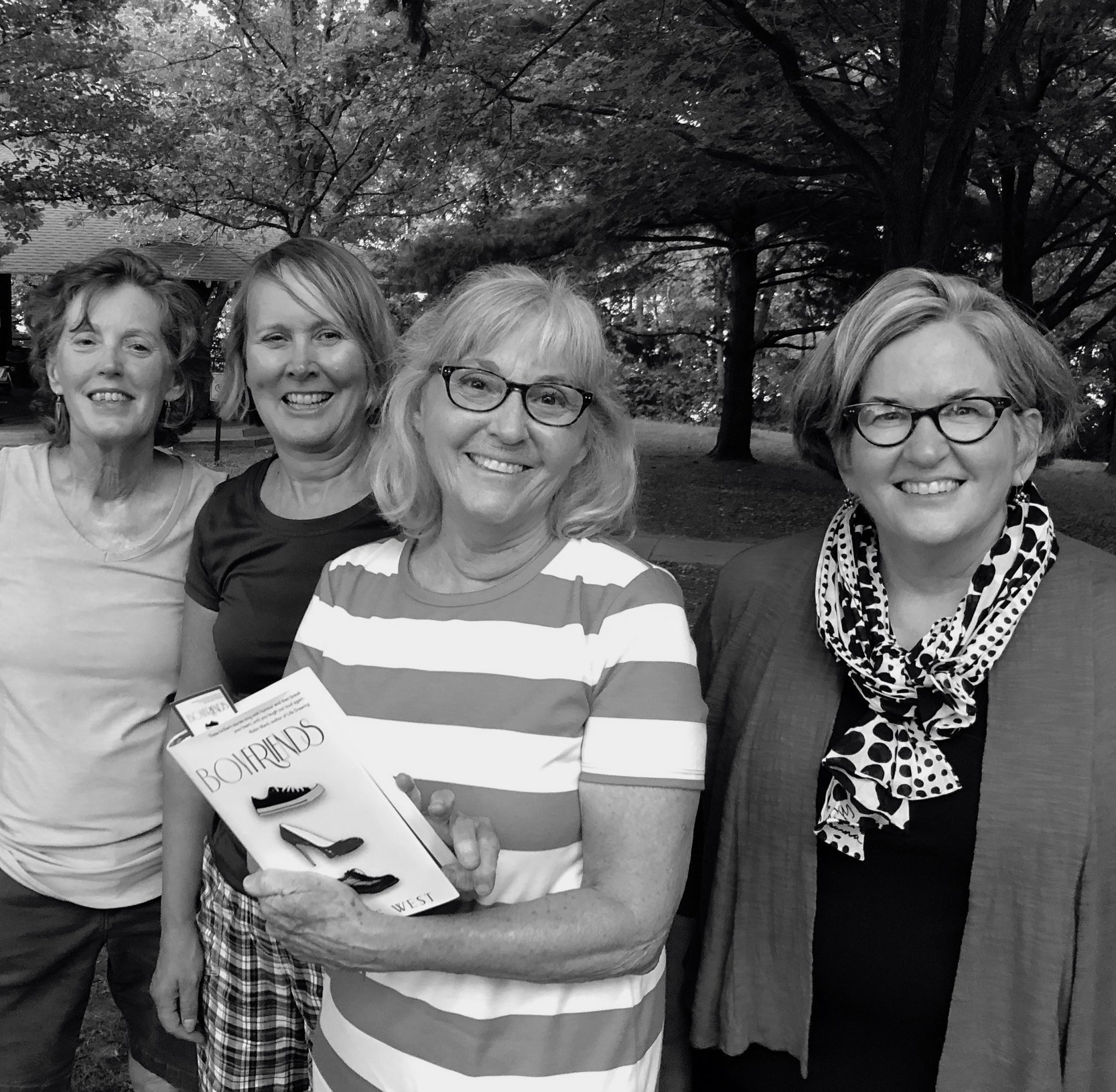 Bonnie with a copy of Boyfriends, attending an outdoors book club... can't see that catching on in England!
