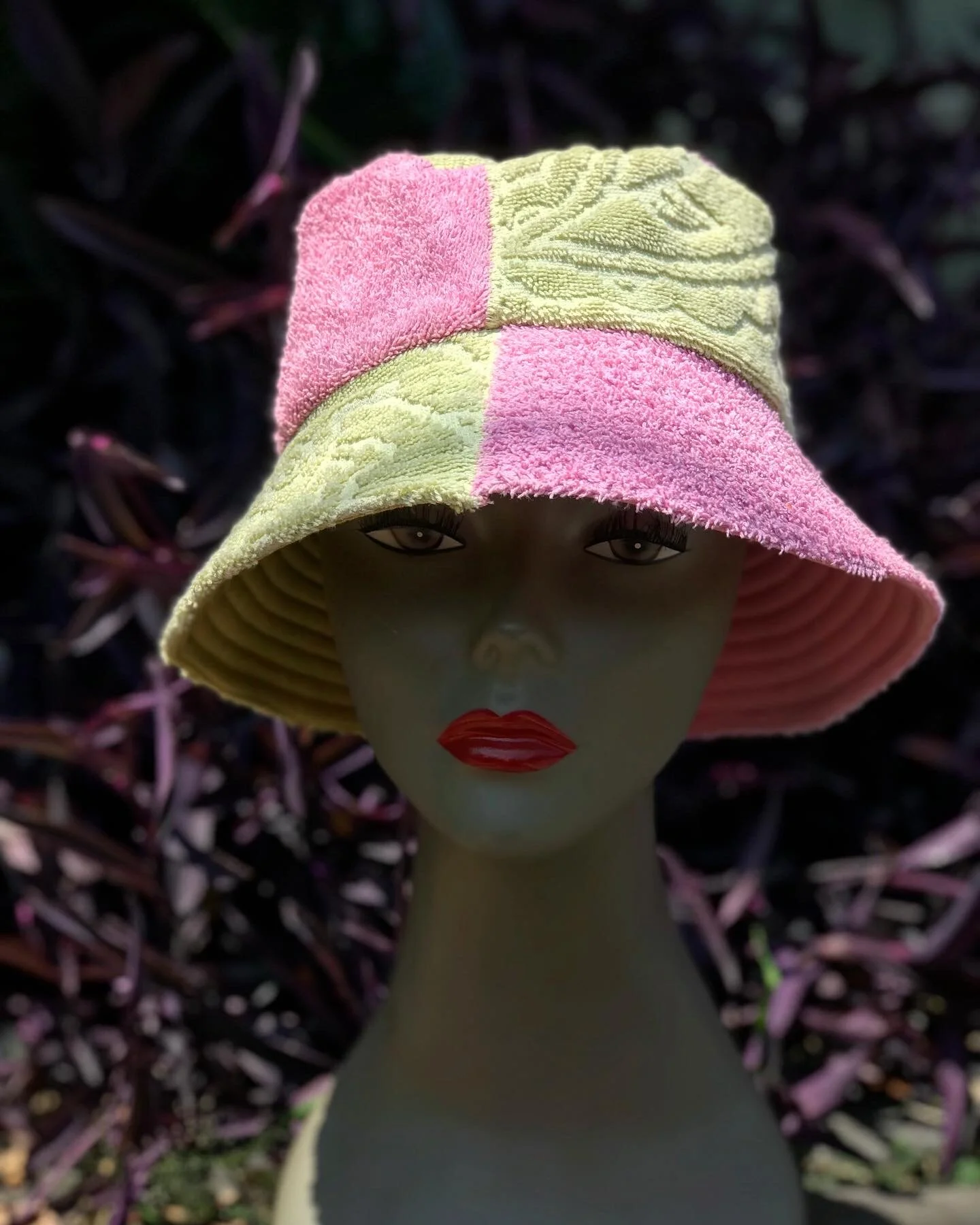 Upcycled Pink & Green Terry Cloth Bucket Hat