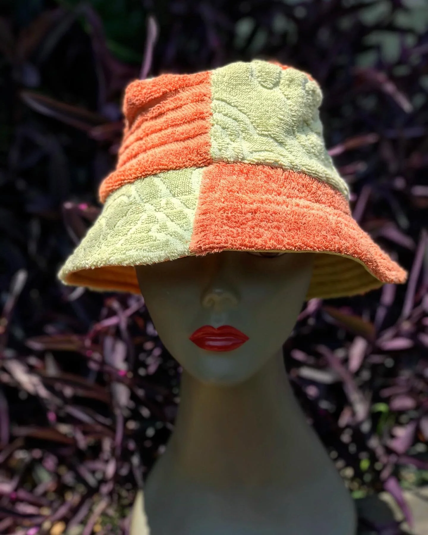 Upcycled Orange & Green Terry Cloth Bucket Hat