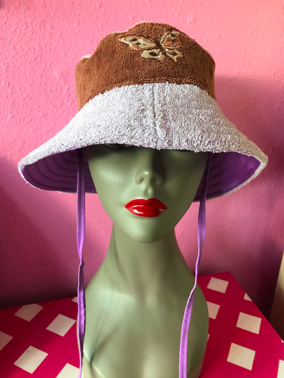 Upcycled Purple & Brown Butterfly Terry Cloth Bucket Hat