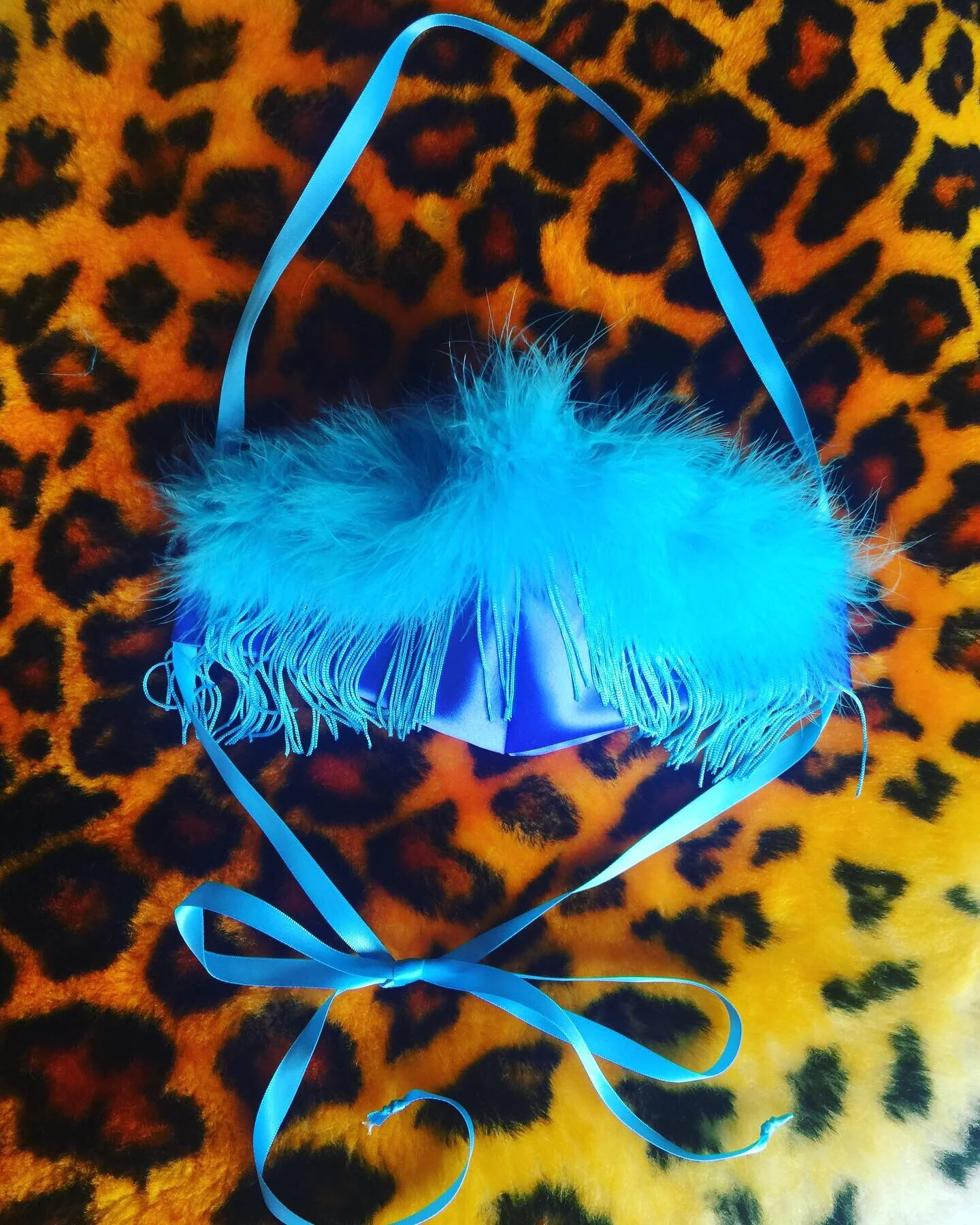 Blue Satin Marabou Mask