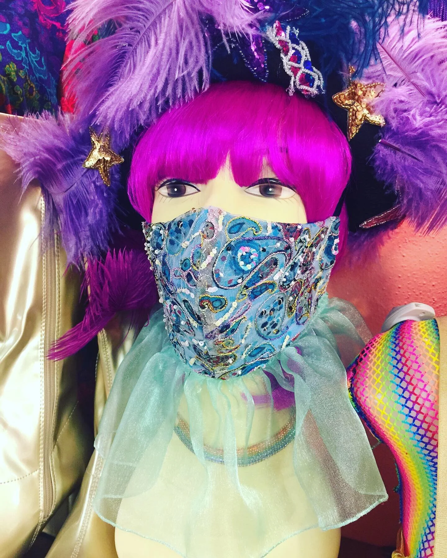 Beaded Seafoam Ruffle Mask