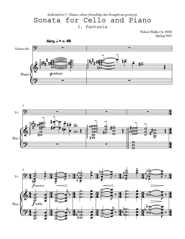 Nelson　Piano　(2020-2021)　—　Cello　Sonata　and　for　Walker