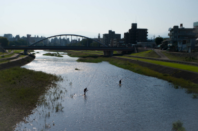 Tenkara fishing in the Asanogawa River.