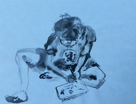 Drawing Kid, sumi-e ink on japanese paper, 8.5" x 11"