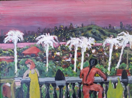 Palm Terrace, acrylic on canvas, 9" x 12"