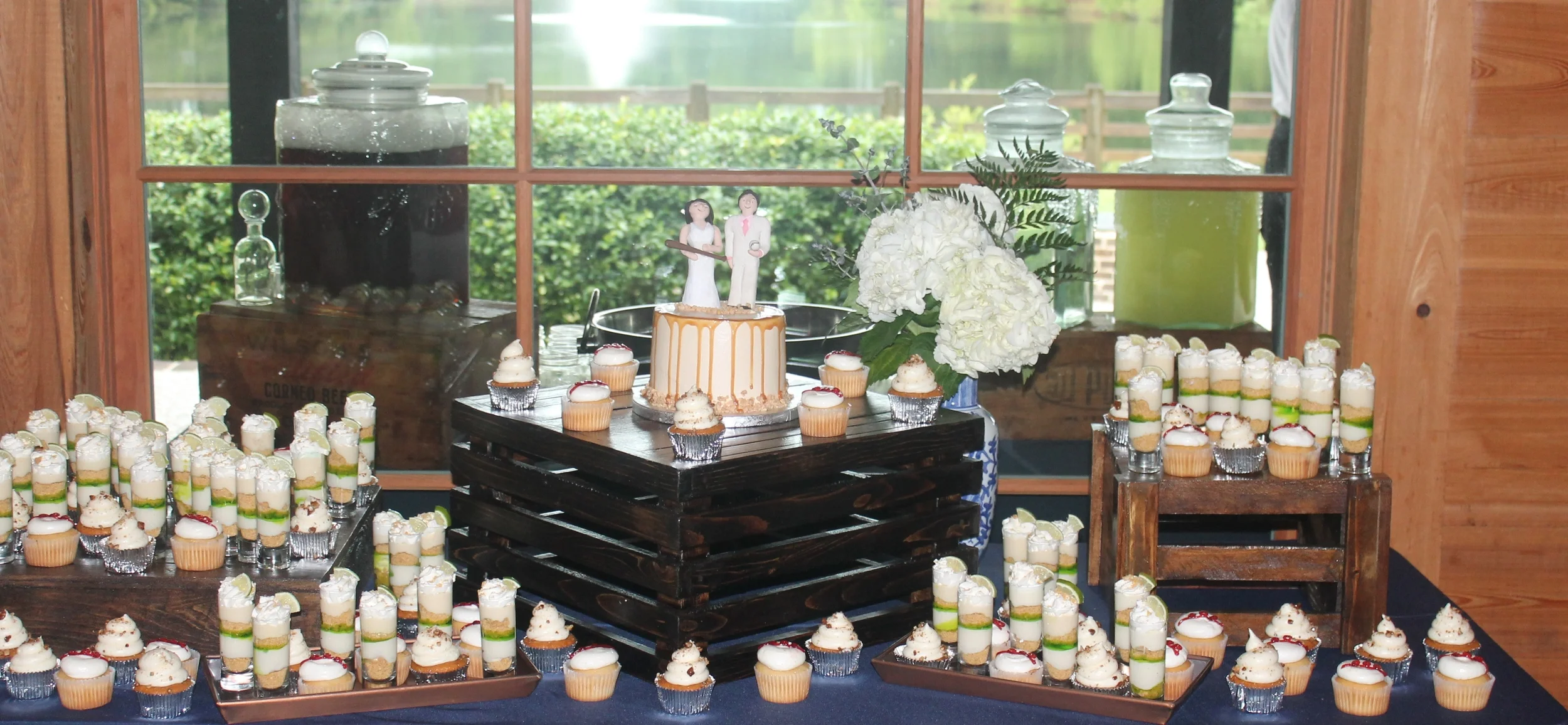 rustic style cake and mini dessert setup 