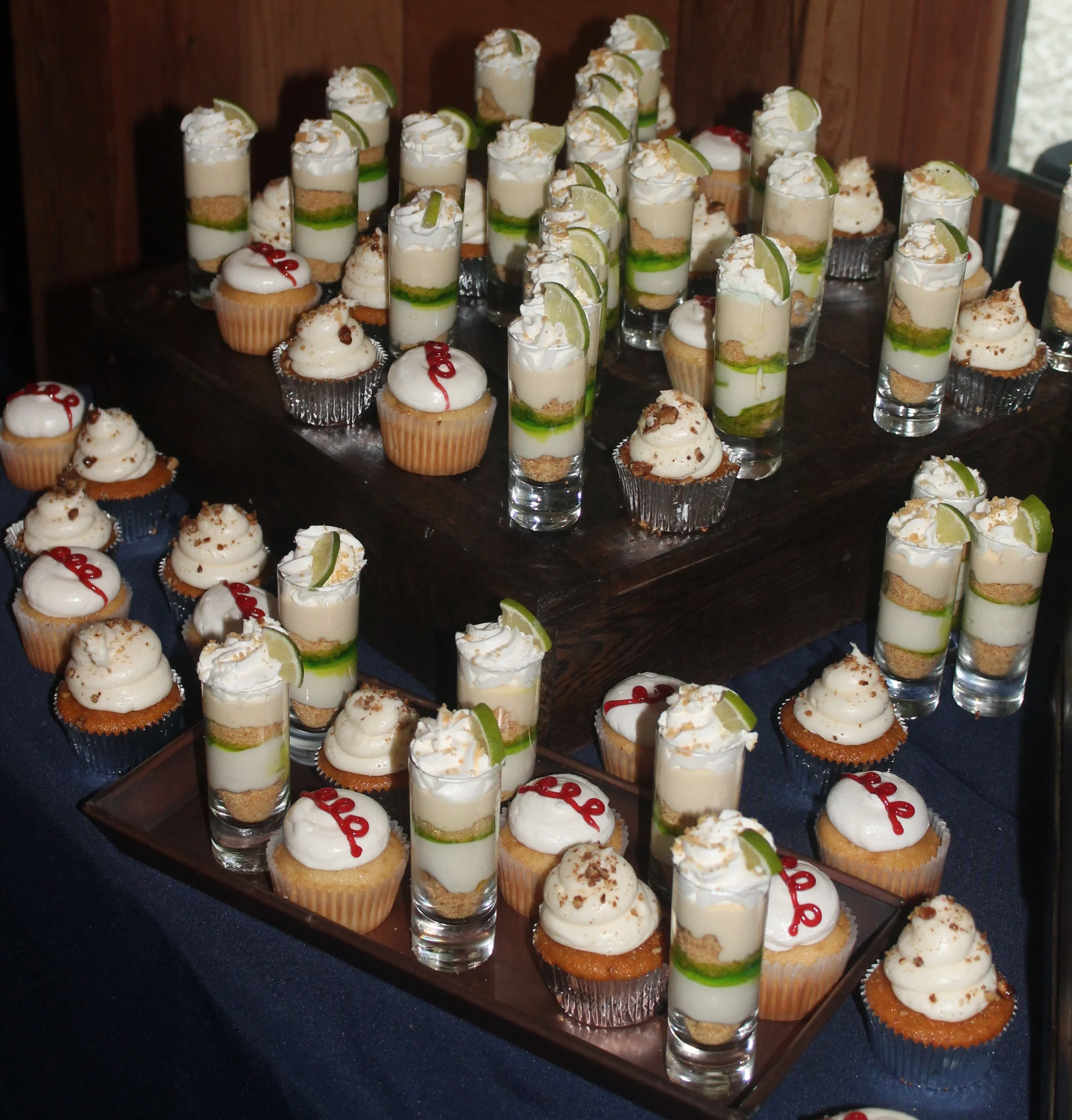 Key lime shots, raspberry filled van cupcakes,sweet potatoe cupcakes