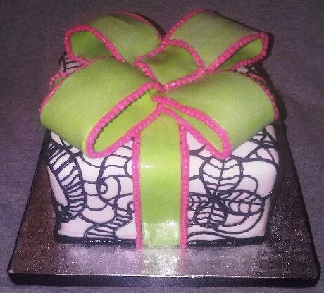 melissa Frederick - birthday package cake lime green and black.jpg