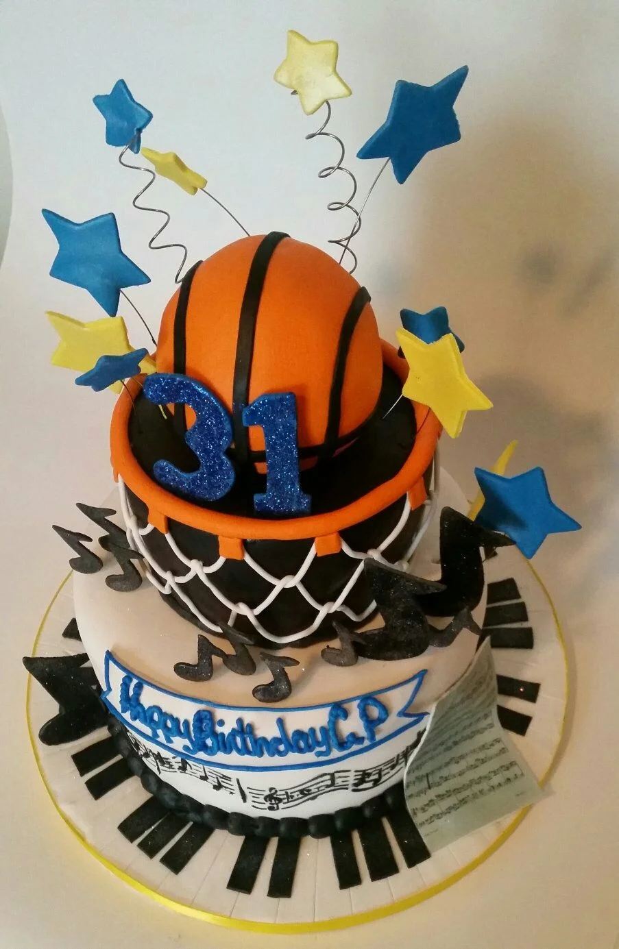 Basketball and music themed cake