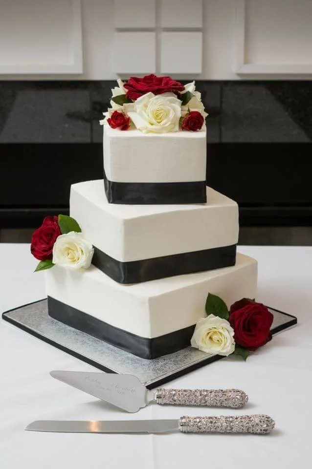 Square offset buttercream wedding cake