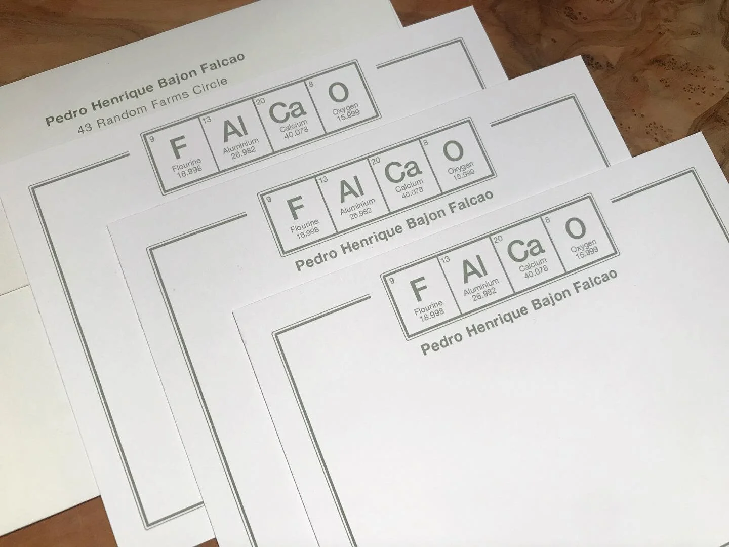 Check out these notecards I created for a scientist 👨&zwj;🔬 The last name is shown as elements from the periodic table. What a blast from the past- I haven&rsquo;t looked at a periodic table or thought about atomic mass since 11th grade chemistry ?