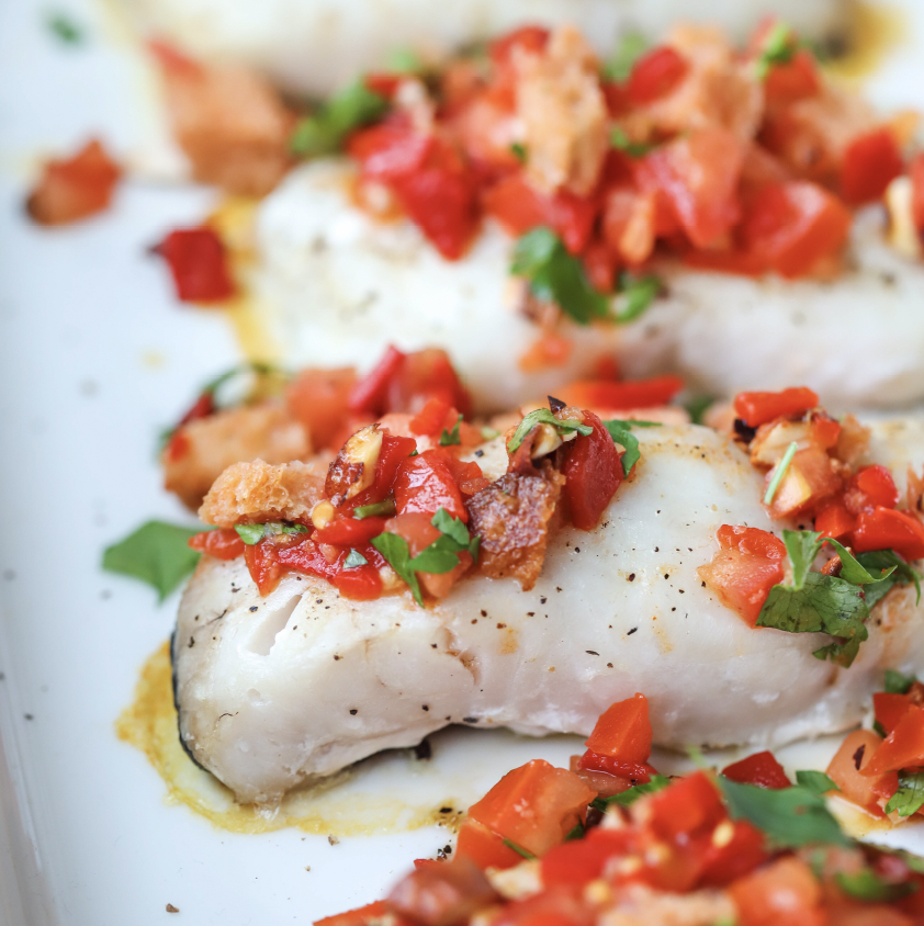 BAKED FISH WITH ROMESCO SALSA