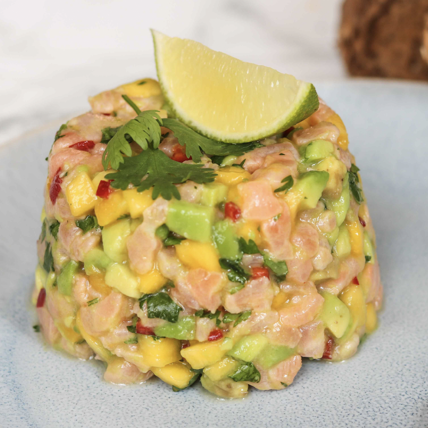 SALMON TARTAR WITH AVOCADO AND MANGO
