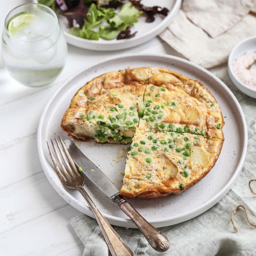 GREEN PEA, POTATO AND GOAT'S CHEESE FRITTATA