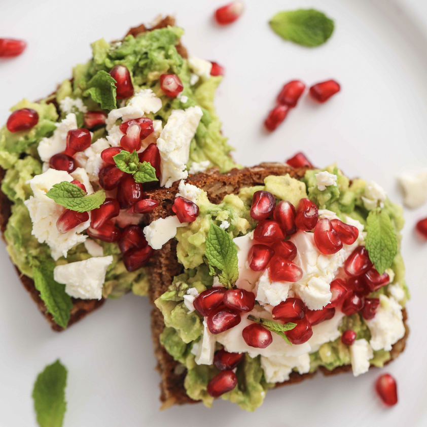 AVOCADO, FETA AND POMEGRANATE TOAST