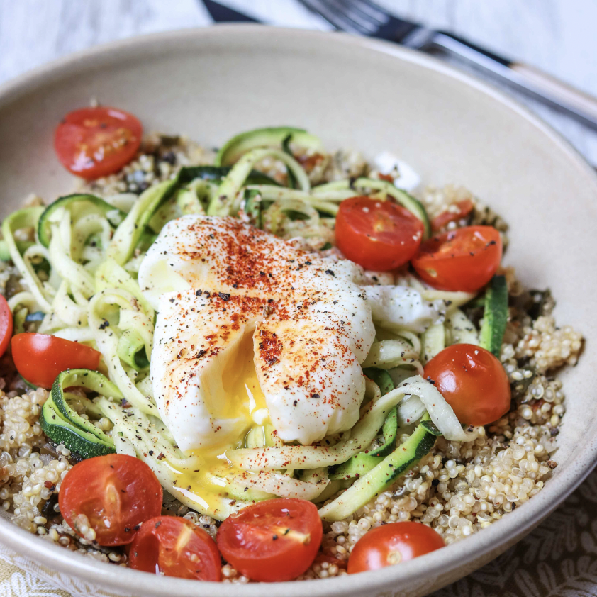 ZOODLES WITH QUINOA AND POACHED EGG