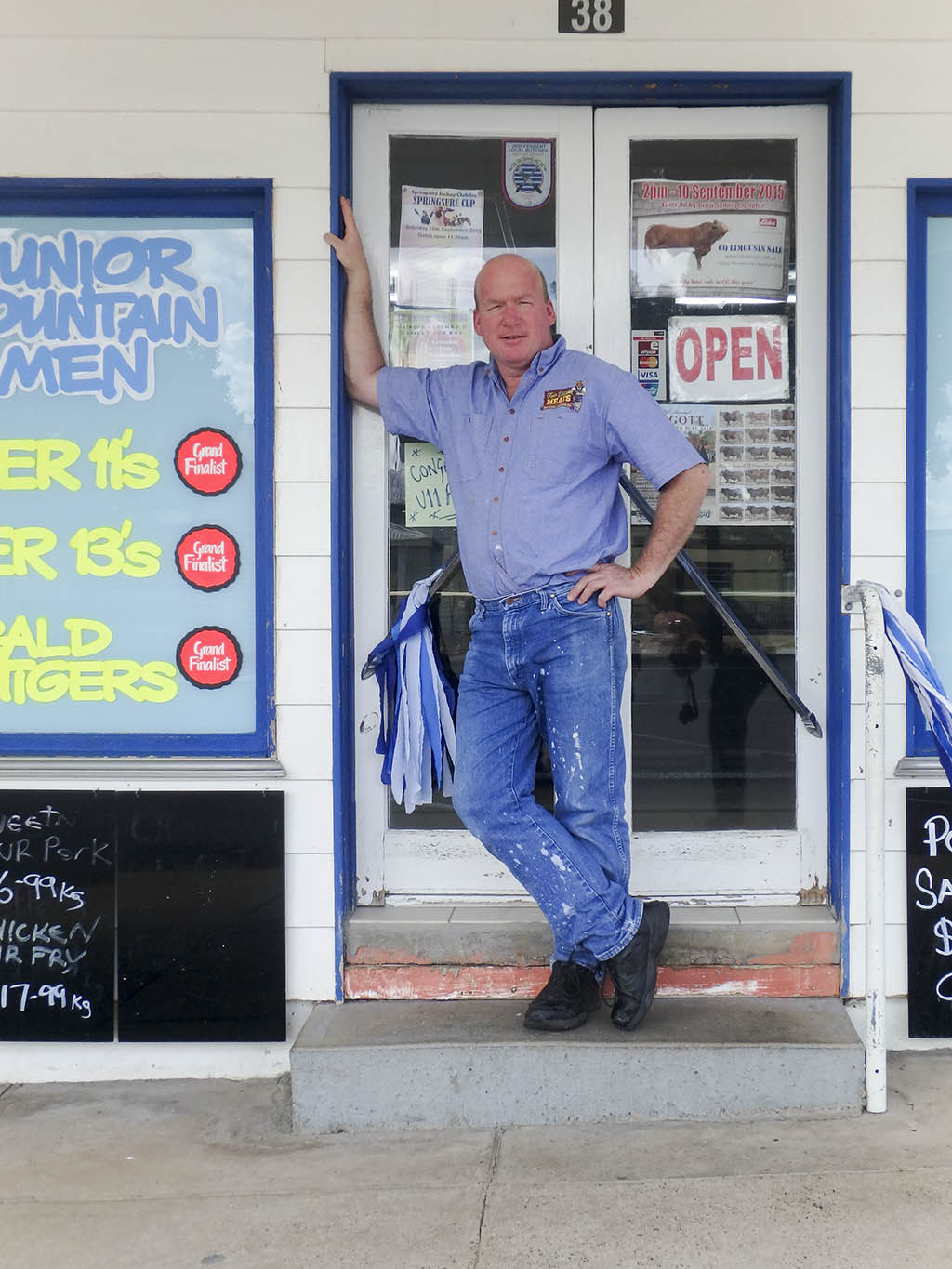 'Jason, the Springsure butcher, in front of his shop.' Photo by Angus Iwers.