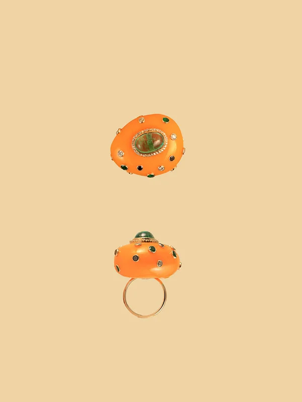 Amber, Emerald and Diamond Imperial Ring