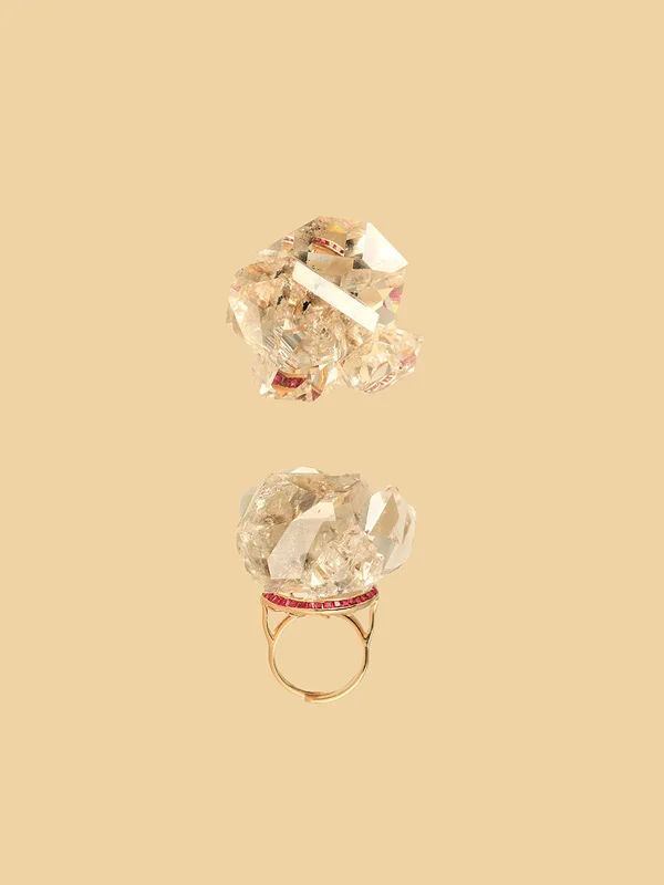 Rock Crystal, Ruby and Diamond Organic Ring