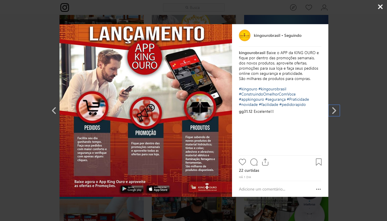 Divulgação do app pela King Ouro