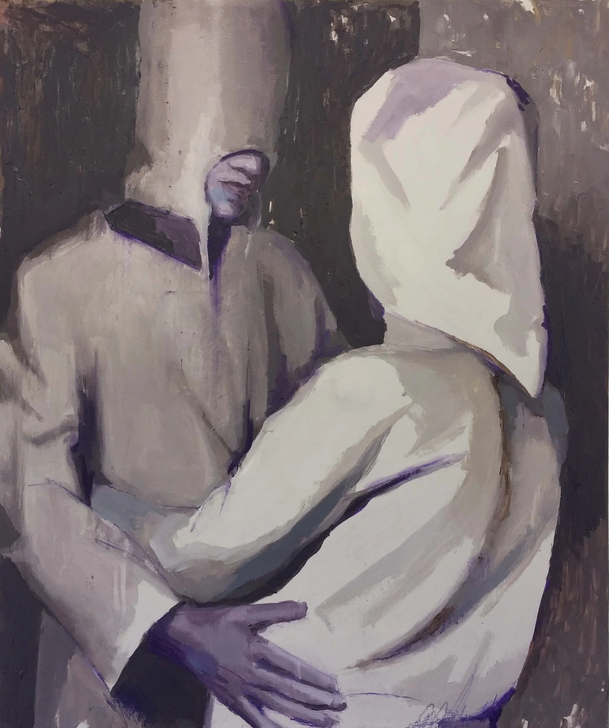 TwoHoodedFigures_Oilonpanel_50x59cm_2017.jpeg