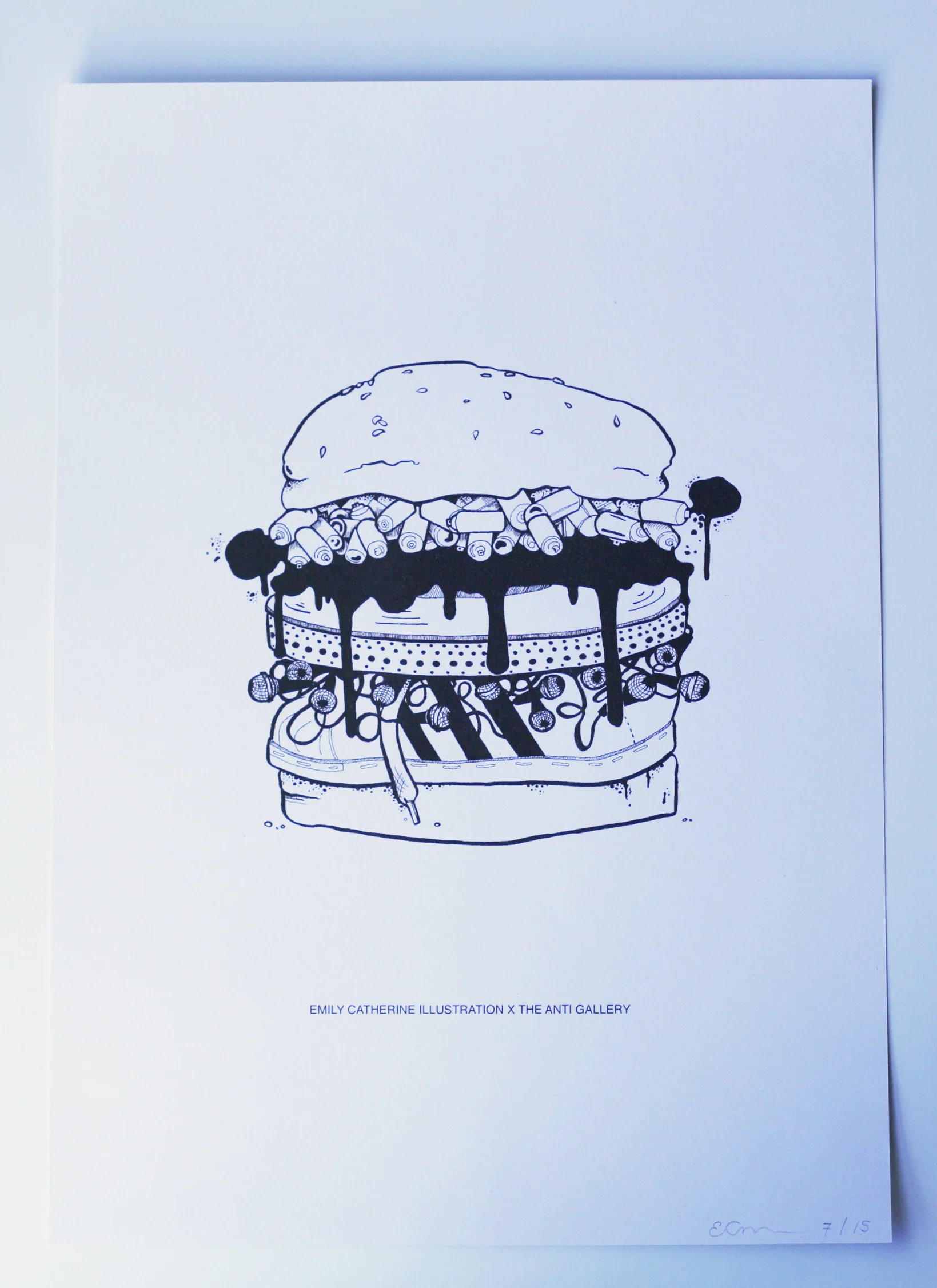 'HIP HOP BURGER' EMILY CATHERINE X THE ANTI GALLERY LIMITED EDITION RISOGRAPH PRINT