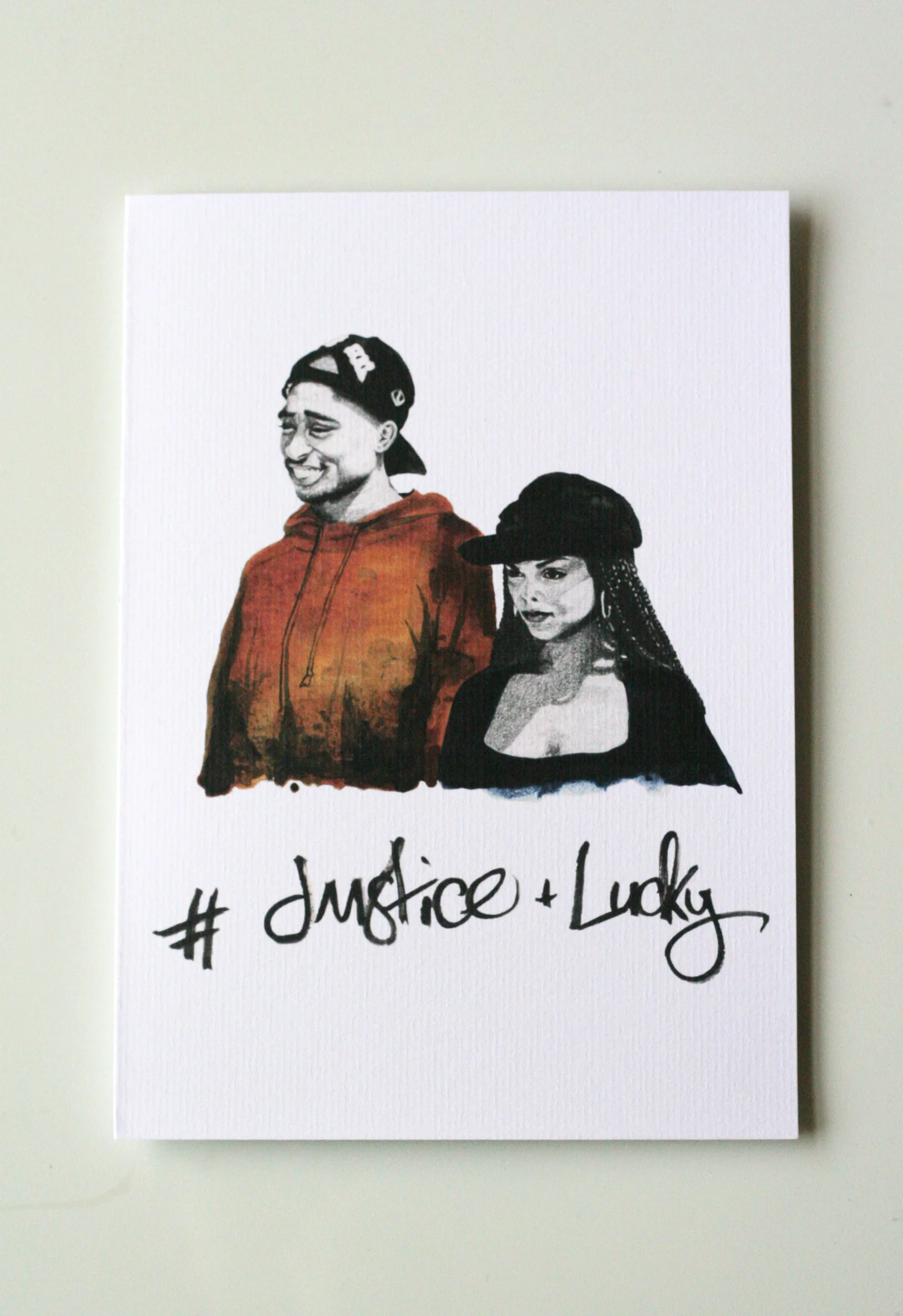 ' #JUSTICE + LUCKY' A5 Valentines Card £3.50 in Shop> Cards. This card is based on the 1993 Film Poetic Justice directed by John Singleton. The best couple goals!