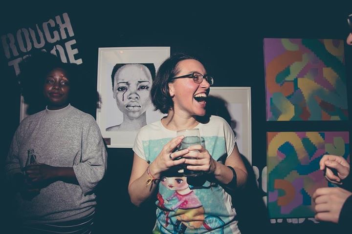 Saziso Phiri and Laura Rossi infront of ' EXPECTATION' at The Anti Gallery's First Birthday Party at Rough Trade Nottingham. Photographer Svitlana Kolesnichenko.