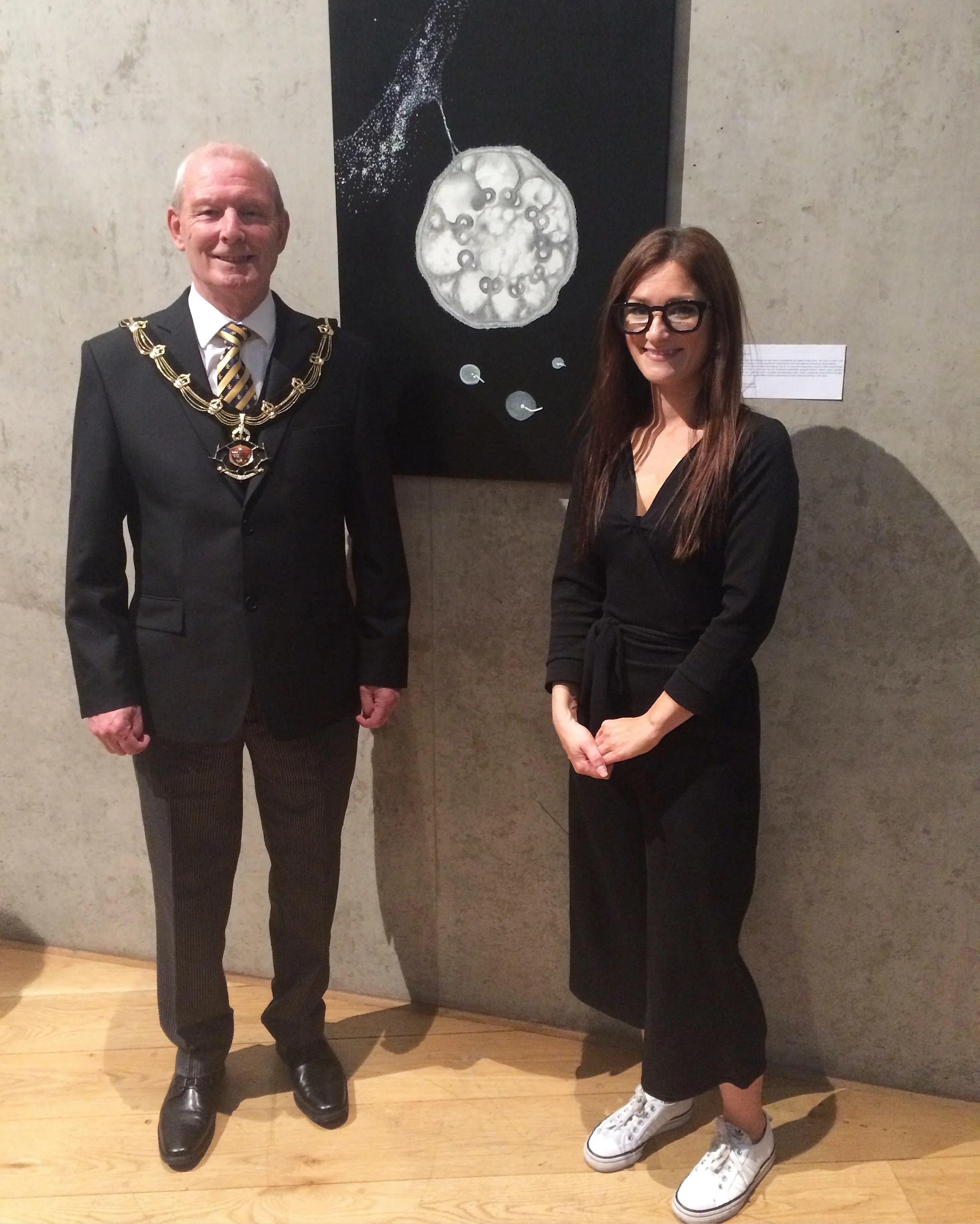 Sheriff of Nottingham Glynn Jenkins and me at Nottingham Contemporary exhibiting ' Cilia Black; Surprise, Surprise' for Pint Of Science Festival 2017