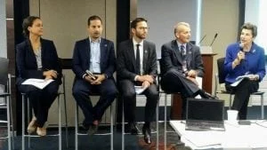 L-R: Gabriella Rigg Herzog (USCIB), Daniel Schwartz (Mastercard), Chris Gray (Pfizer), Shaun Mickus (J&J), Louise Kantrow (former Permanent Representative of the ICC to the UN)