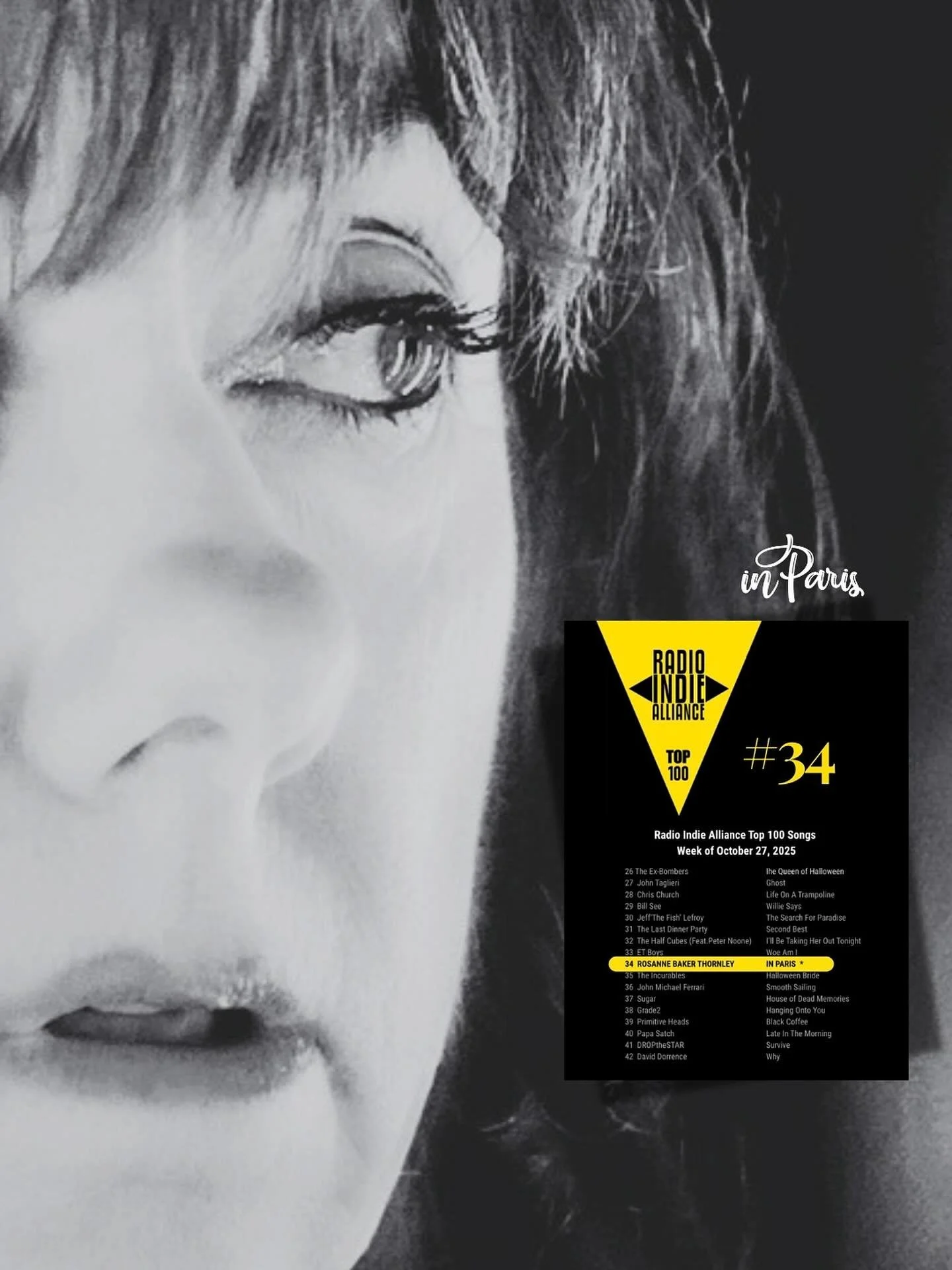 RBT “IN PARIS” - #34 
π¬π§ Radio Indie Alliance - Top 100 Songs 
Week of October 27, 2025
Thank you to Radio Indie Alliance and to those who are listening to “In Paris”. I was smiling when landing in the TOP 100 chart last we
