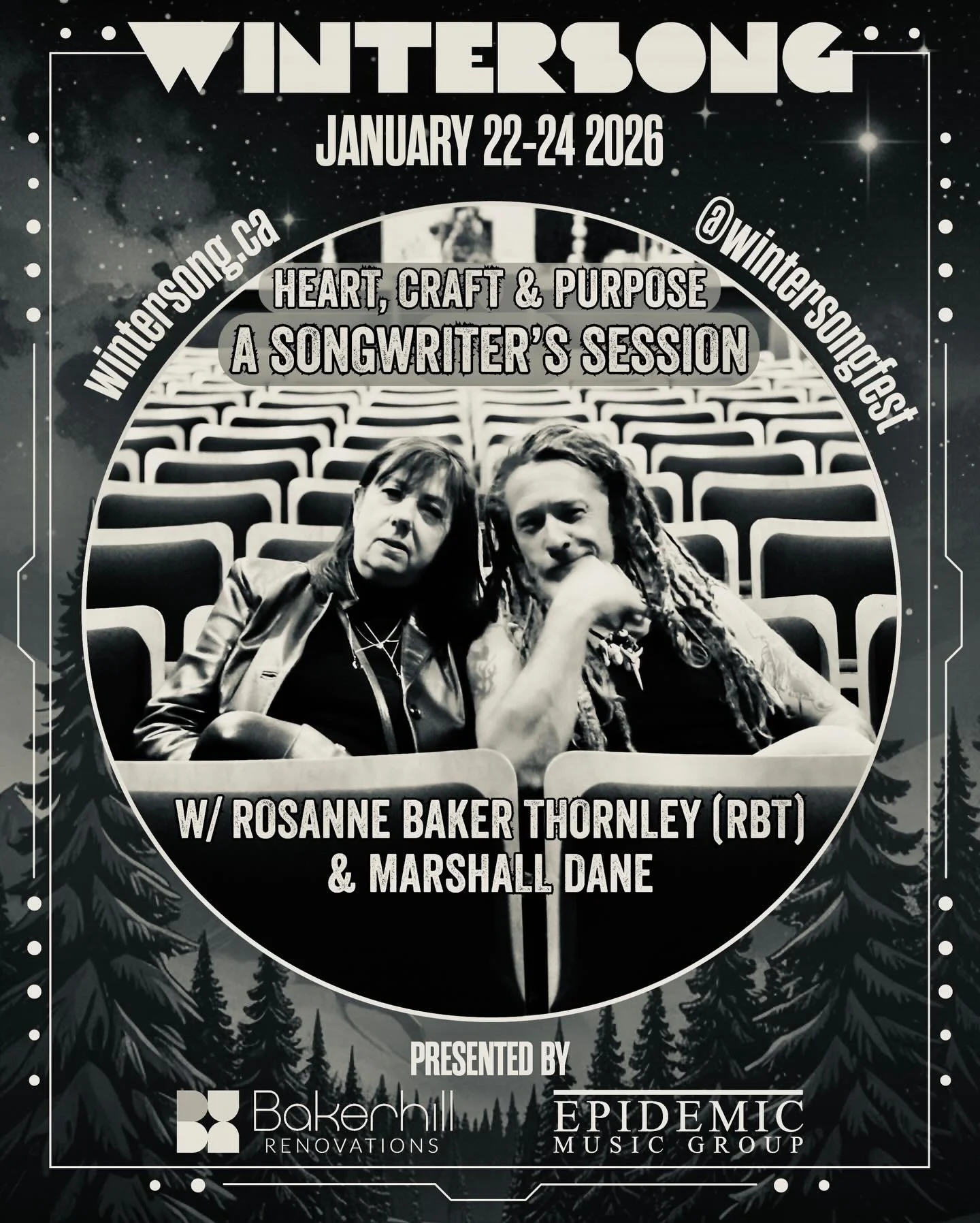 HEART CRAFT &amp; PURPOSE 
A Songwriter&rsquo;s Session 
RBT + Marshall Dane
Wintersong Music Festival
Saturday, January 24th, 2:45 PM
Harmony Art Centre, Stouffville 

Please join Marshall and I, and be part of the room. Listen in on our thoughts ab