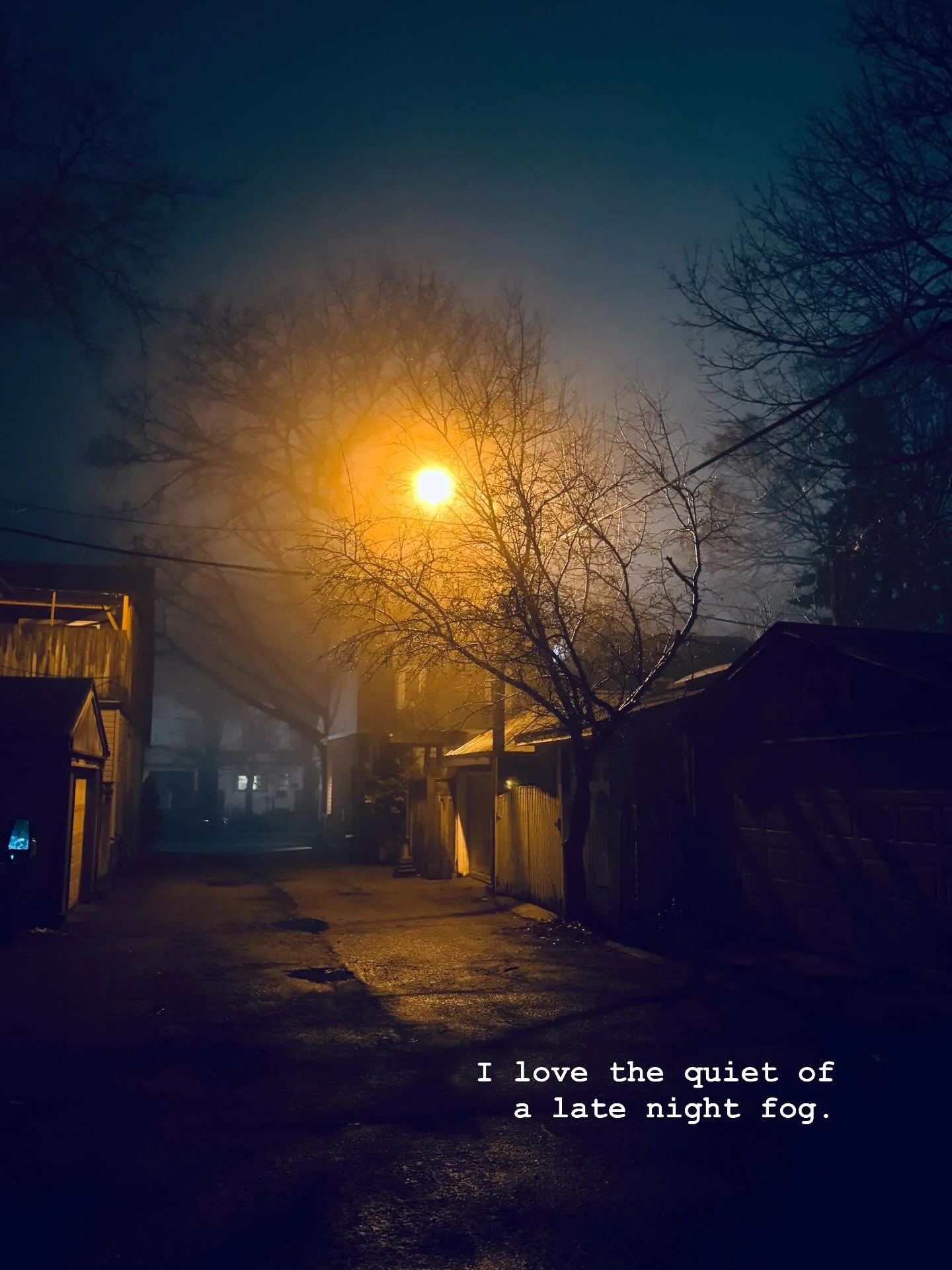 I love the quiet of a late night fog. 🧡

&ldquo;Quiet My Head&rdquo; - Stephan Moccio

#fog #downthelane #latenightlight #inspiredtoinspire #foggynight