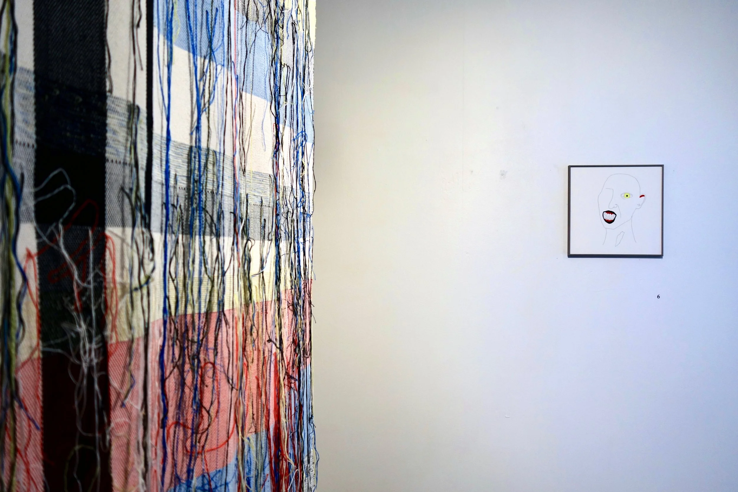 View at Ars Libera Gallery, exhibition: Mumbles. Textile and drawing work, 2022. Photo: Emma Fält