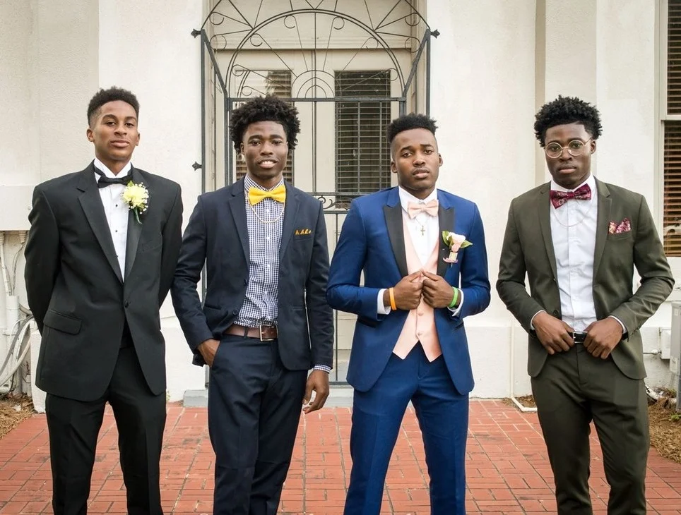  Laroy and Laron posing with friends for group prom photos in Quitman, Ga. 