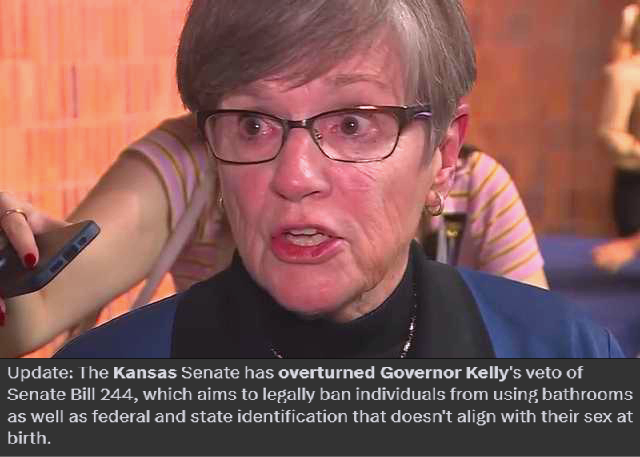 Kansas Dem. Gov. Laura Kelly’s Veto to Block Republican-Backed Bill Separating Bathrooms and Lockers by Biological Sex Overturned