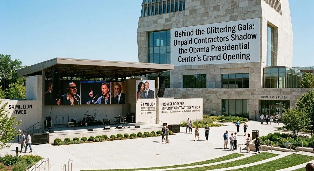 Behind the Glittering Gala: Unpaid Contractors Shadow the Obama Presidential Center’s Grand Opening