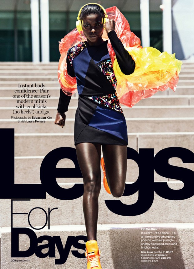 Sara Glove poncho, $1, DKNY dress, $545, Urbanears headphones, $99, Buscemi Sneakers, $890.
