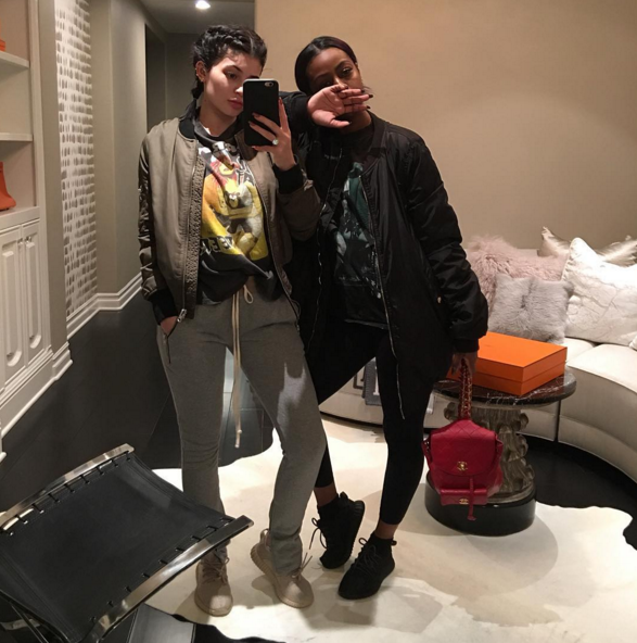 Kylie Jenner and Justine Skye in the adidas Yeezy Boost 350 “Tan” & “Pirate Black”