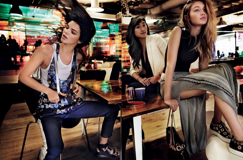 Photo: Jenner (left) and Hadid (right) in Yahoo's San Fran office with Polyvore CEO, Jess Lee. Style Details.