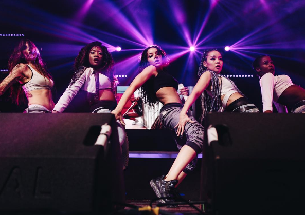 Tinashe hit her two step during her 'JOYRIDE' world tour in a pair of adidas Tubular sneakers.