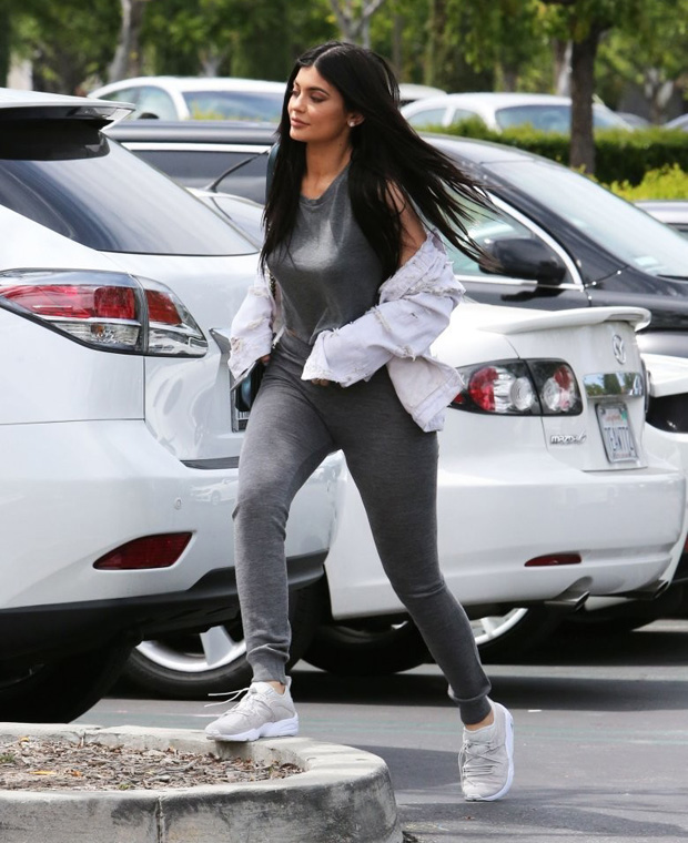 Kylie Jenner took to LA streets in the PUMA Blaze of Glory “Soft Grey”