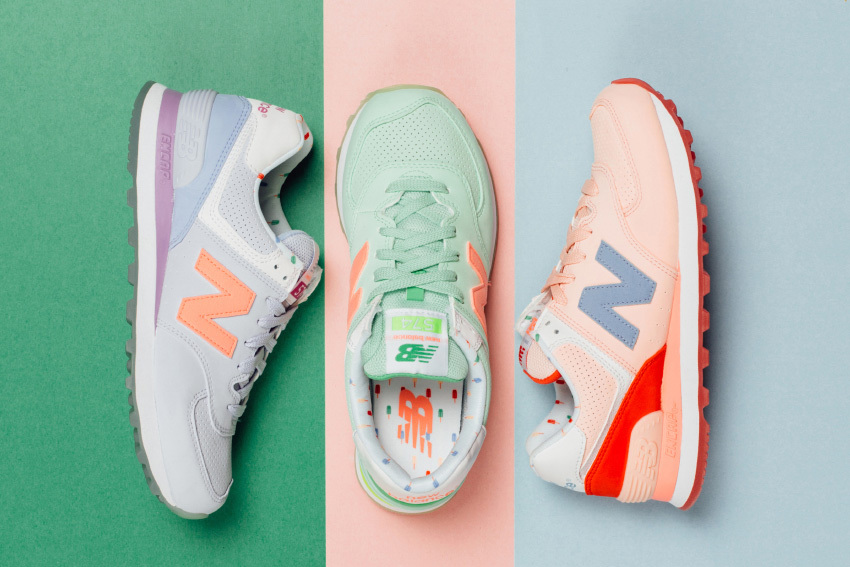 From Left to Right: NB WMNS 574 'Mirage Purple' , NB WMNS 574 'Seafoam' , NB WMNS 574 'Shell Pink' - Image: New Balance