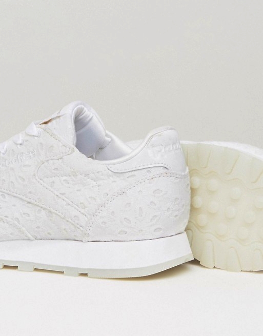 asos white x reebok classic leather in broderie anglaise