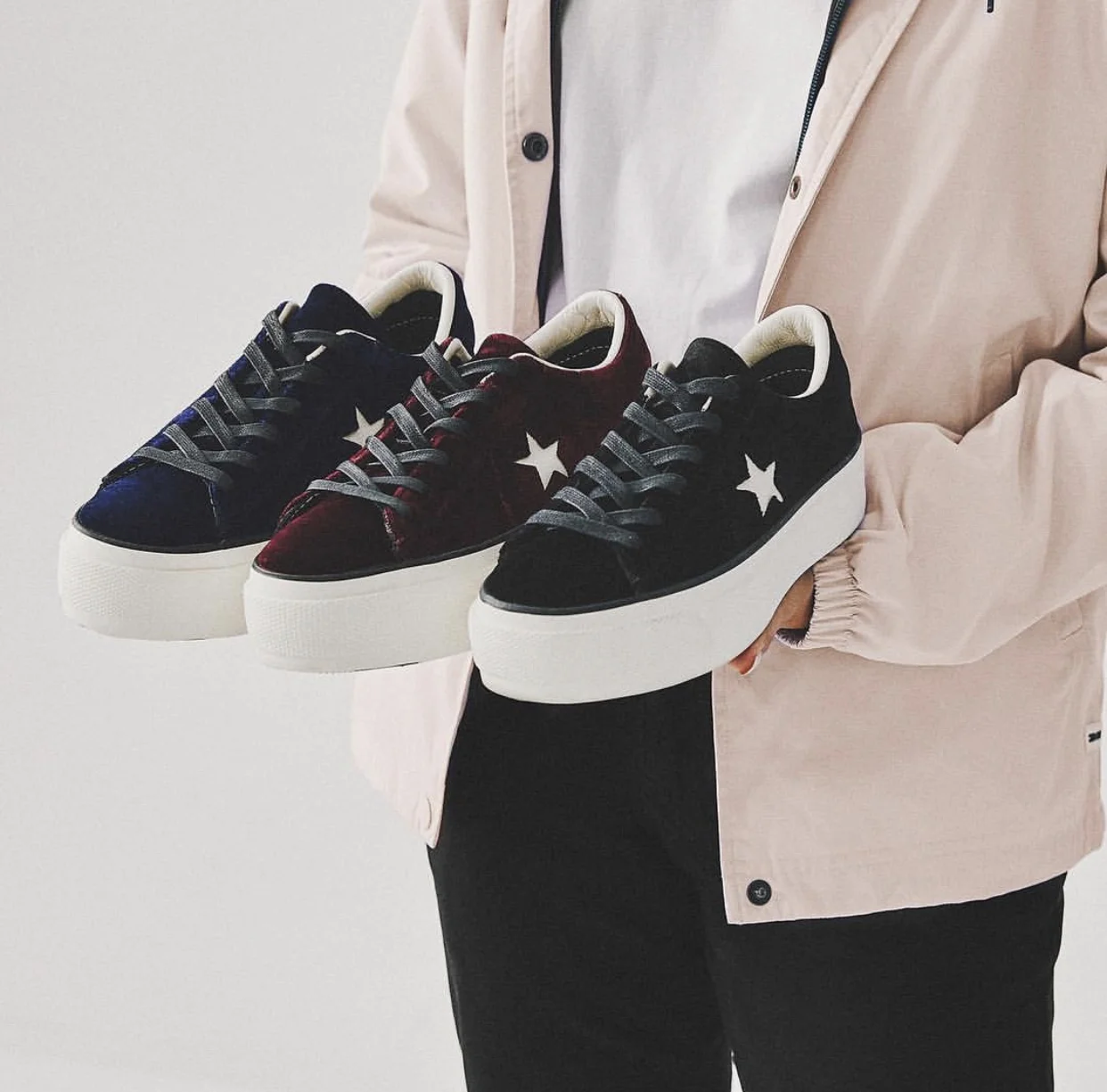 converse one star velvet platform