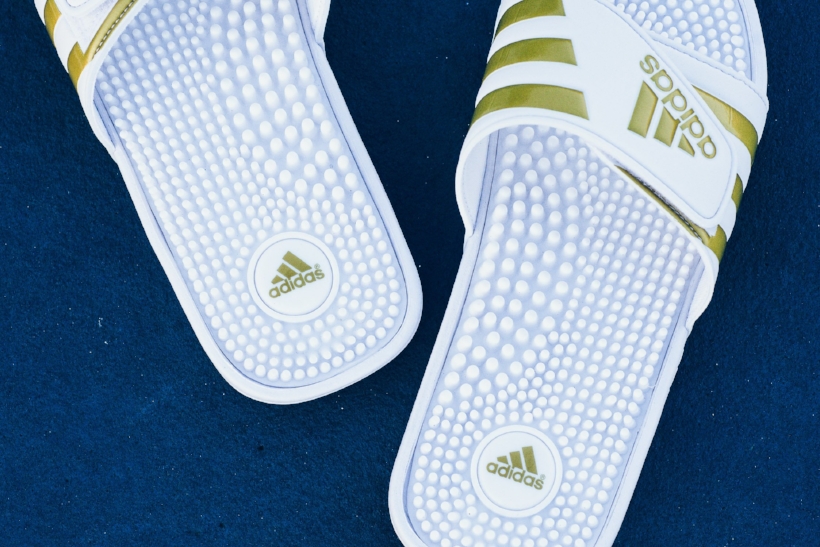 adidas adilette gold and white