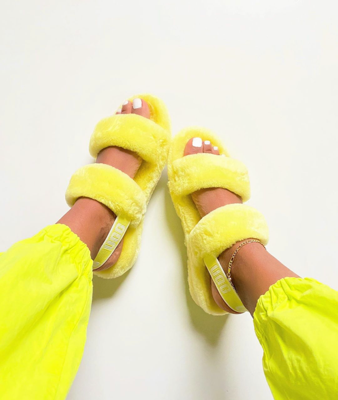 UGG Pride Fluff Yeah Flat Sandals In Yellow Rainbow | craft-ivf.com